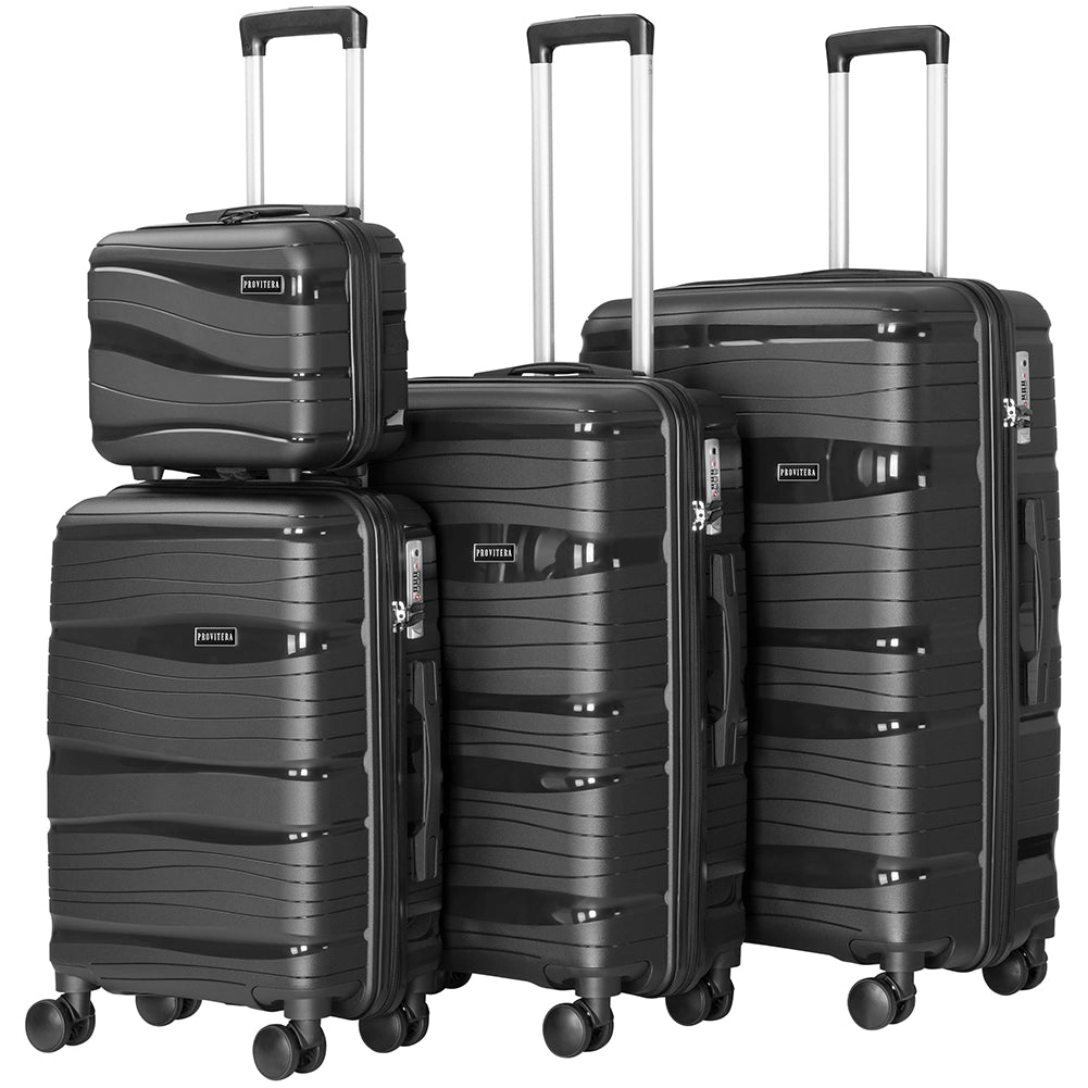 Set 4 Valigie Rigide Polipropilene Trolley Beauty Case Ruote 360 Nero