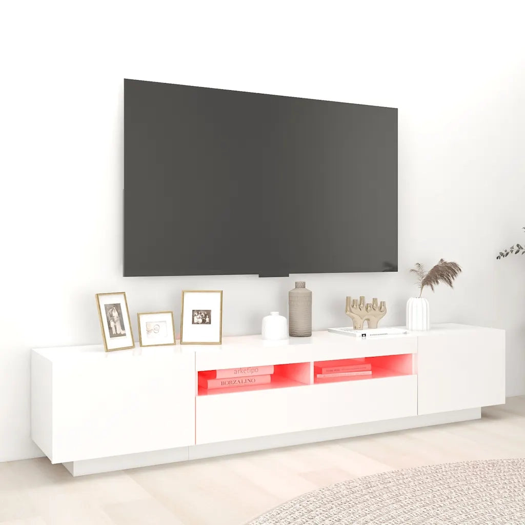 Mobile Porta TV con Luci LED-Credenza TV Bianco 200x35x40 cm