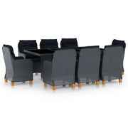 Set da Pranzo da Giardino 9pz e Cuscini Polyrattan Grigio Scuro cod mxl 36195