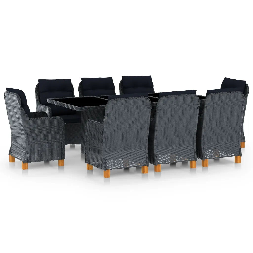 Set da Pranzo da Giardino 9pz e Cuscini Polyrattan Grigio Scuro cod mxl 36195