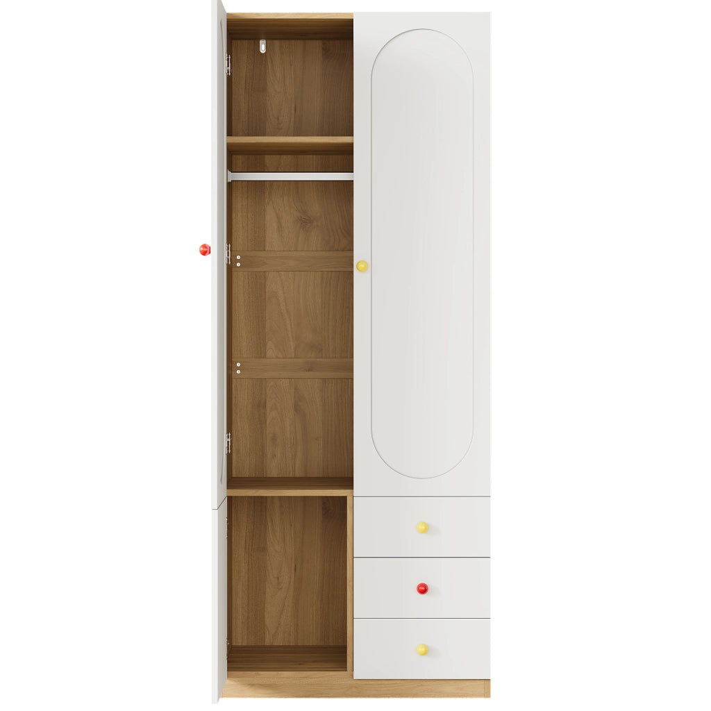 Armadio per bambini 80x50x200 cm con 2 ante e 3 cassetti in MDF bianco