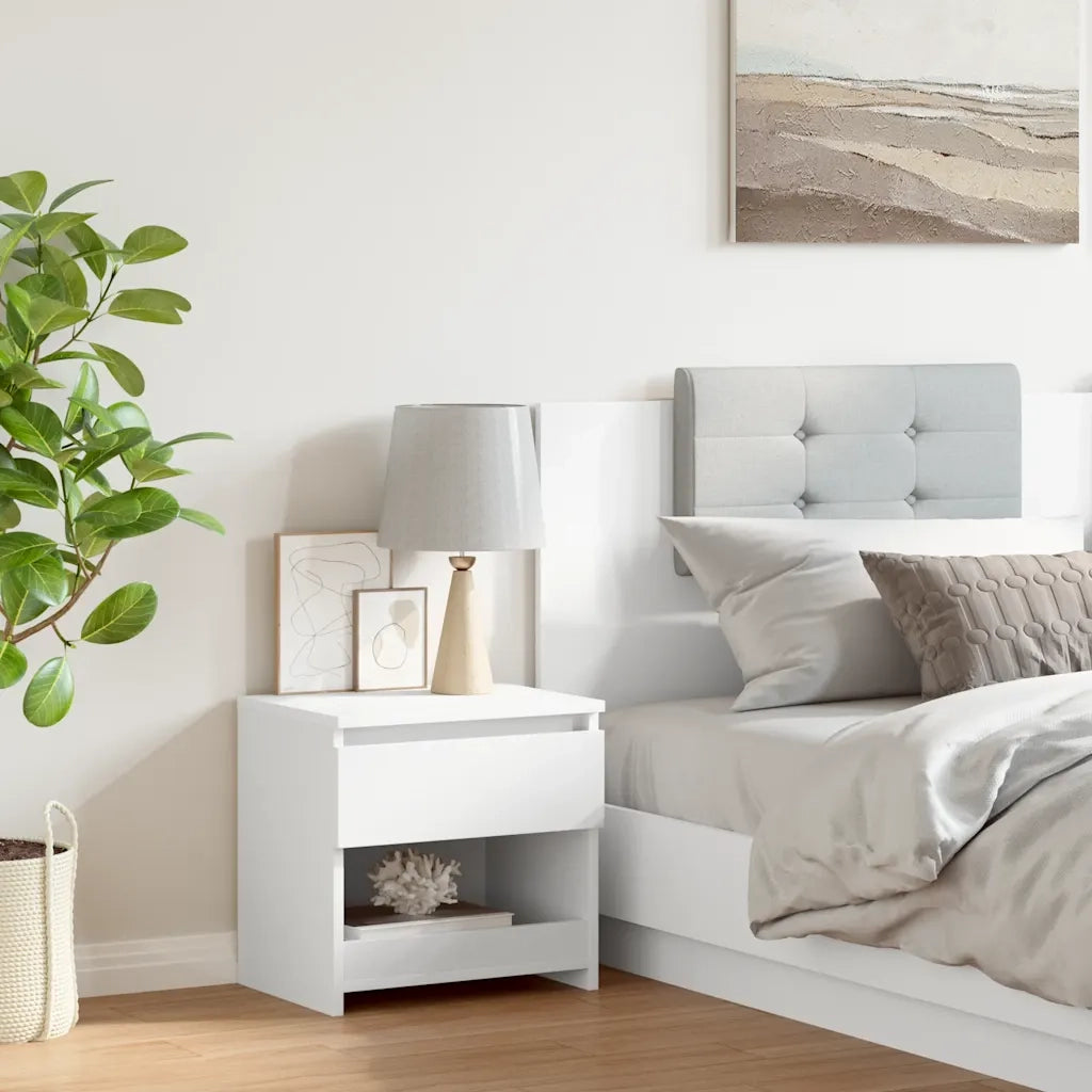 Comodino-Tavolino da notte Bianco 40x30x39 cm in Legno Ingegnerizzato