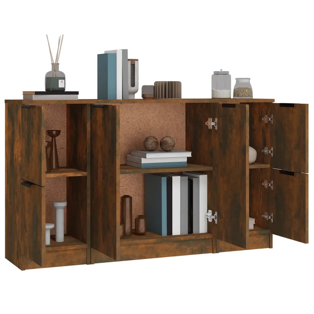 Credenze 3 pz Rovere Fumo in Legno Multistrato cod mxl 5658