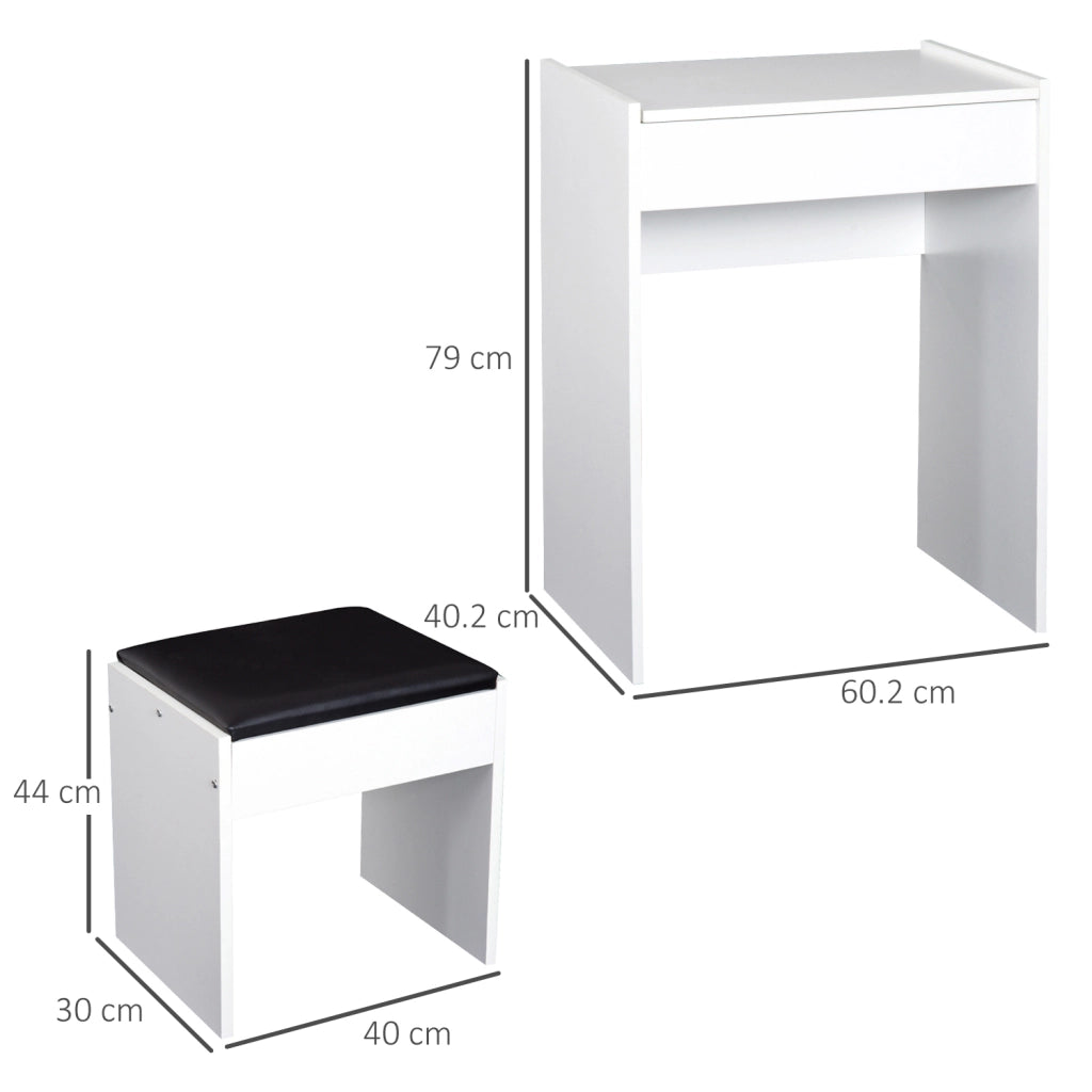 EasyComfort Postazione Trucco con Specchio Richiudibile, Toeletta Trucco Moderno, con Sgabello, Vano Contenitore a 10 Scomparti, MDF Bianco, 60.2 x 40.2 x 79cm