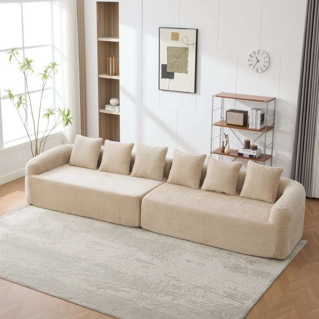 Divano con chaise longue in ciniglia kaki chiaro