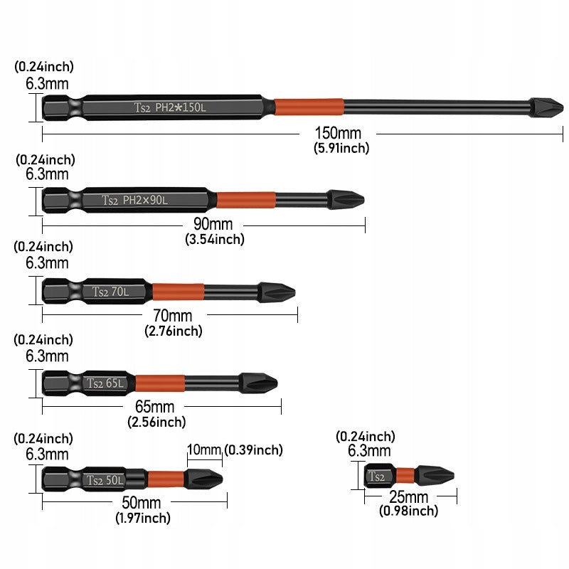 Set di Bit Magnetici a Croce Rosfix – Lunghezze Varie 25/50/65/70/90/150mm | Acciaio Inossidabile