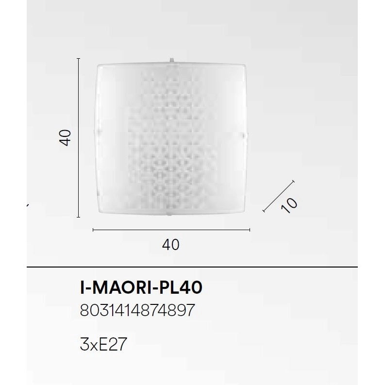 PLAFONIERA MAORI 3XE27 40X40XH10CM BIANCA ESAGONI.