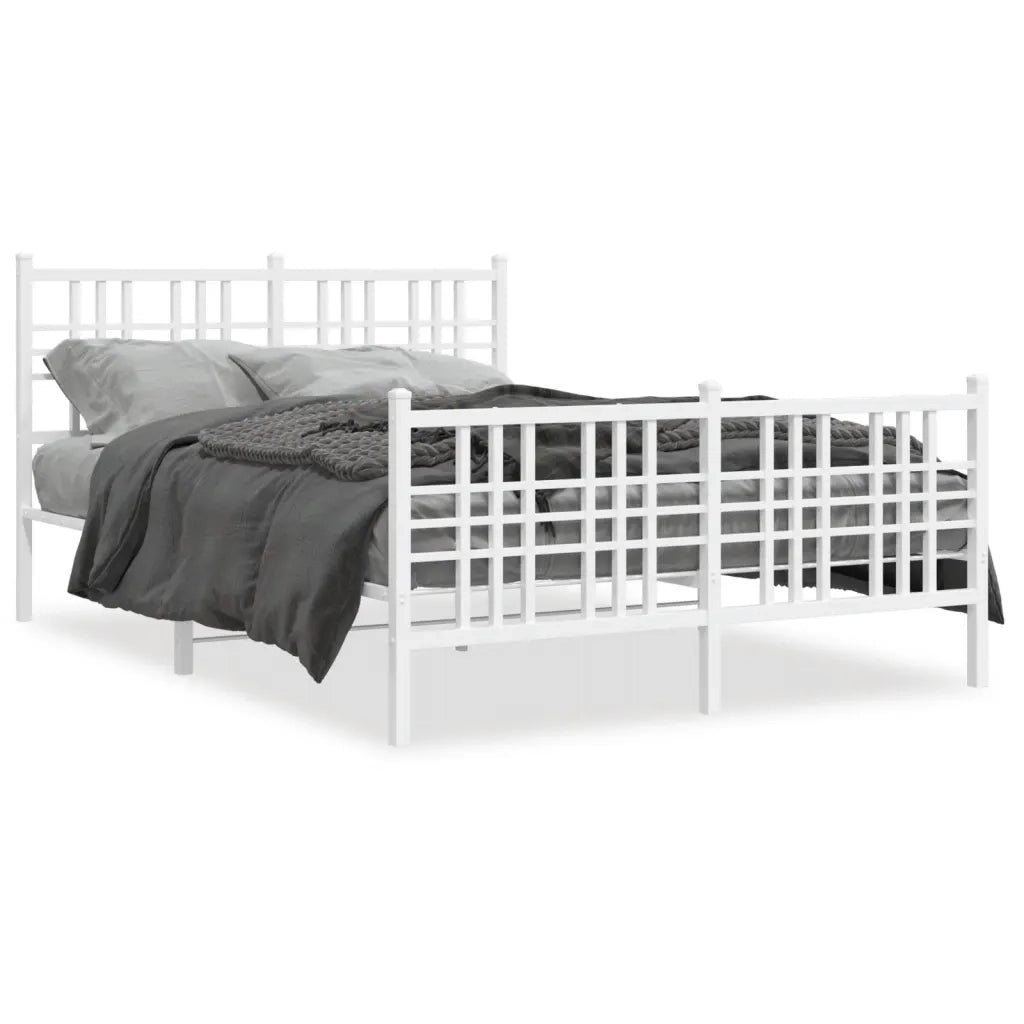 Letto matrimoniale | Letto per adulti | Giroletto con Testiera e Pediera Metallo Bianco 140x190 cm