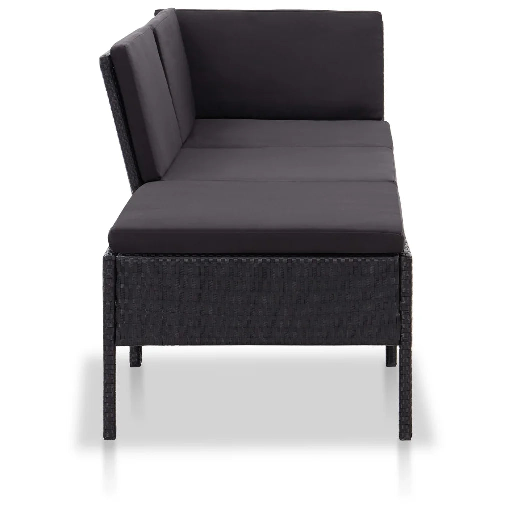 Set Divani da Giardino 3 pz con Cuscini in Polyrattan Nero cod mxl 35751