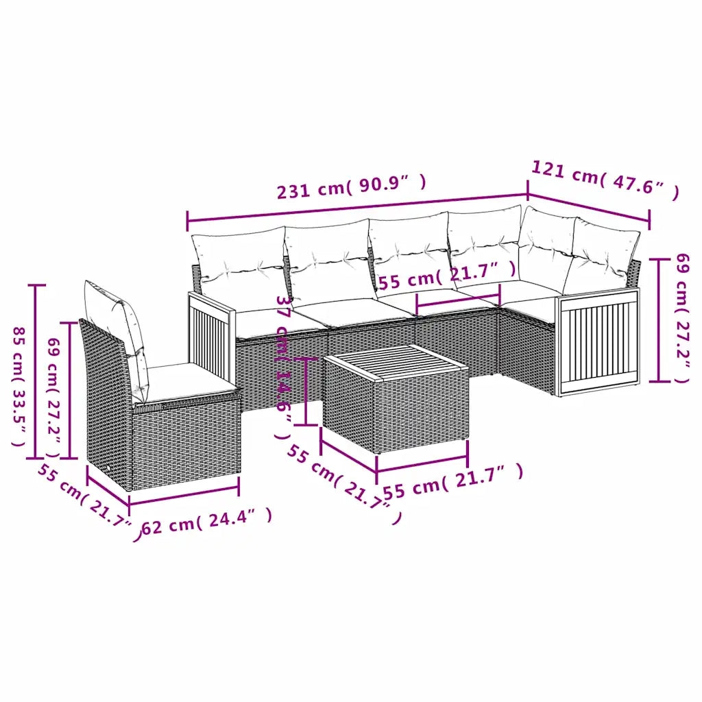 Set Divani da Giardino 7 pz con Cuscini Nero in Polyrattan 3227702