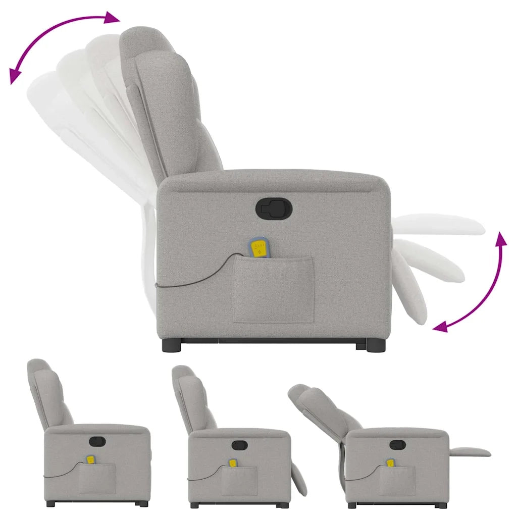 Poltrona | Sedia Relax Alzapersona Massaggi Reclinabile Grigio Nuvola Tessuto