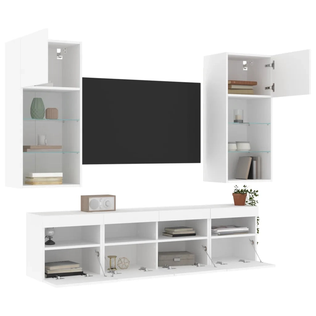 Mobili TV a Muro con LED 5pz Bianchi in Legno Multistrato 3216743