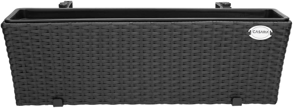 ® 2x Fioriera Balcone 60cm 11L Rattan Supporto Esterno Interno Resistente agli Agenti Atmosferici e ai Raggi UV Rimovibile Ringhiera Vaso Portafiori Rettangolare Fiori Piante Nero