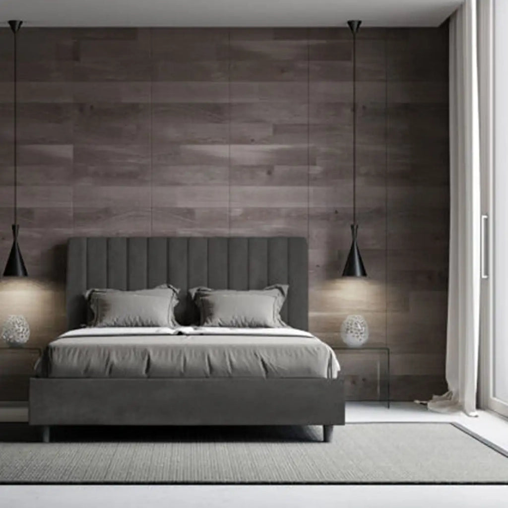 Letto matrimoniale contenitore imbottito 160x200 microfibra grigio Agueda