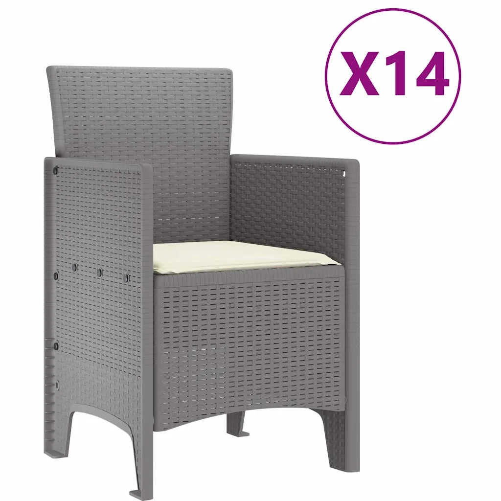 Set da Pranzo per Giardino 15 pcs Grigio chiaro Rattan Polt
