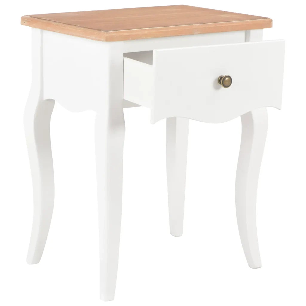 Comodino Bianco e Marrone 40x30x50 cm in Legno Massello di Pino cod mxl 67227