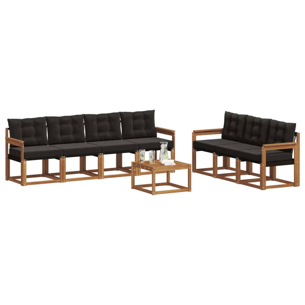 Set di divani da esterno con cuscino 8 pcs Naturale e Nero 3368467