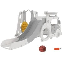 Set Scivolo per Bambini 18-48 Mesi con Altalena, Macchinina e Canestro, 201x151x87.5cm, Bianco