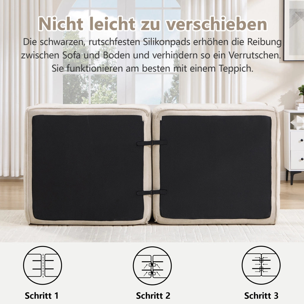 Divano modulare senza struttura con pouf in poliestere, ampia seduta e base antiscivolo per soggiorno beige