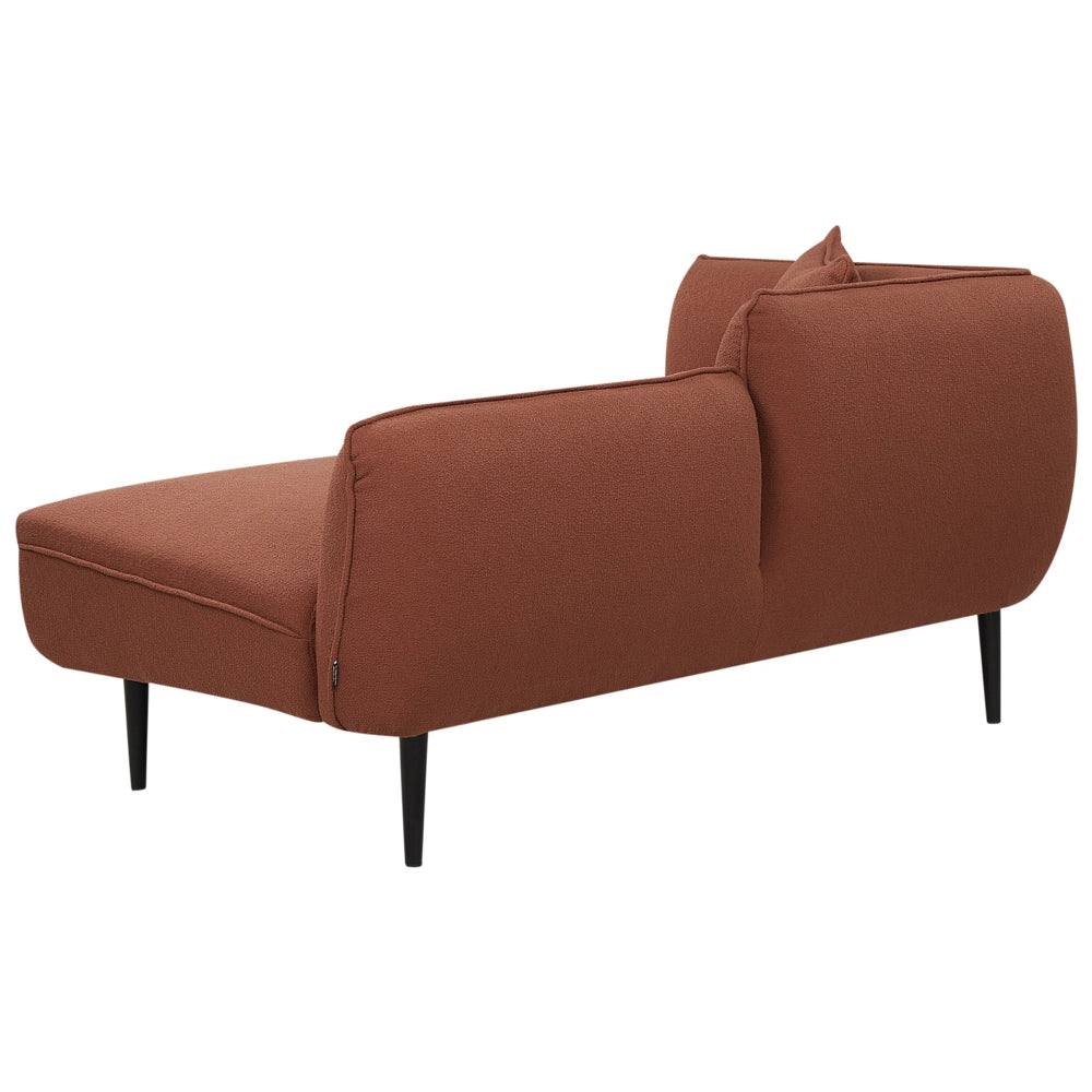 Chaise longue in tessuto bouclé rosso scuro Gambe in metallo a sinistra con cuscino Design moderno