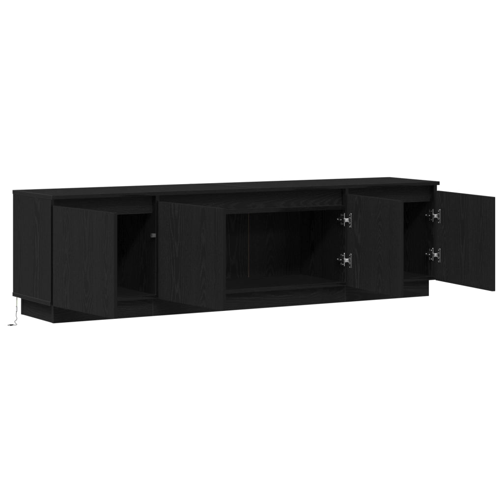 Mobile TV  con LED Nero Rovere 180x38x49 cm Legno ingegnerizzato