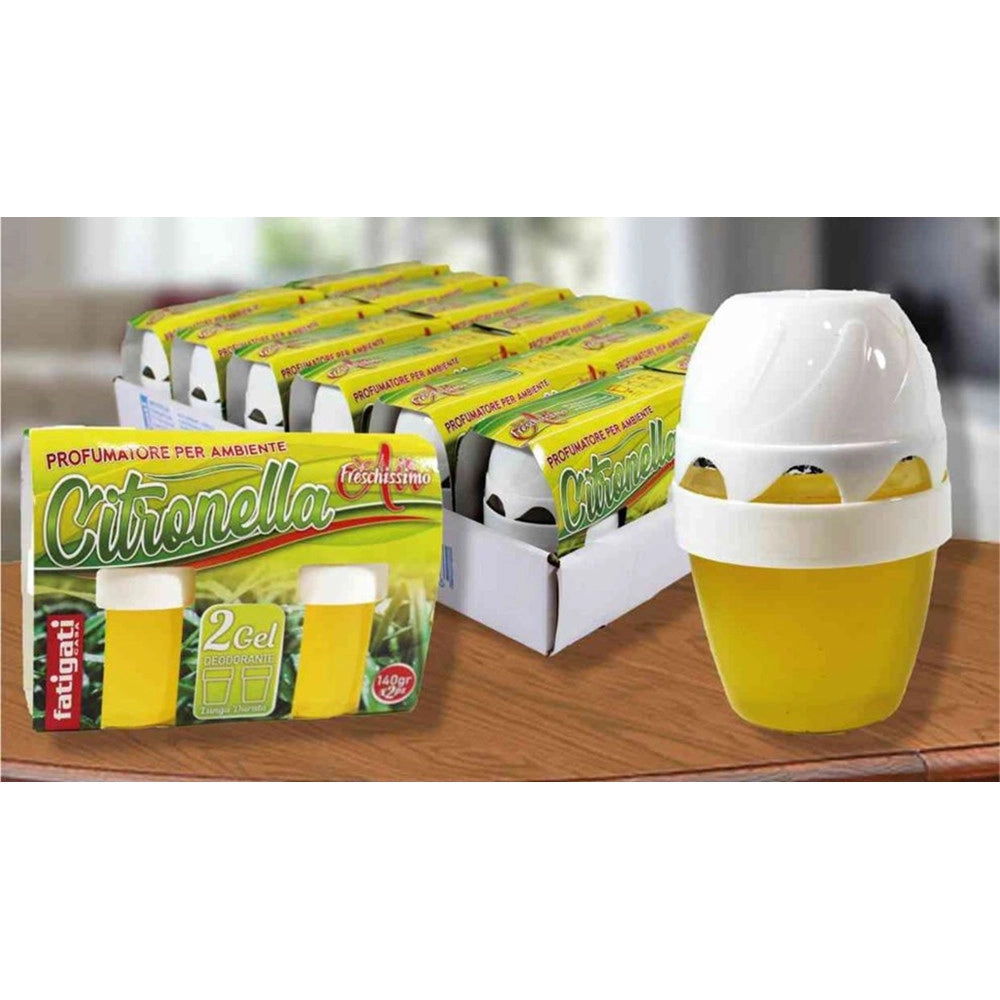 Trade Shop - Set 12pz Di Deodorante Per Ambienti In Gel Alla Citronella 2pz Da 140gr Anti Insetti 401765 -