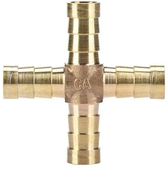 Connettore 4-facciale in ottone - 6/8/10/12 mm - 5 pezzi - per aria/acqua/gas - barbetti affilati per connessione rapida