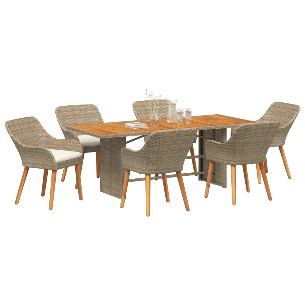 Set da Pranzo per Giardino con cuscino 7 pcs Beige polyrattan 3261631