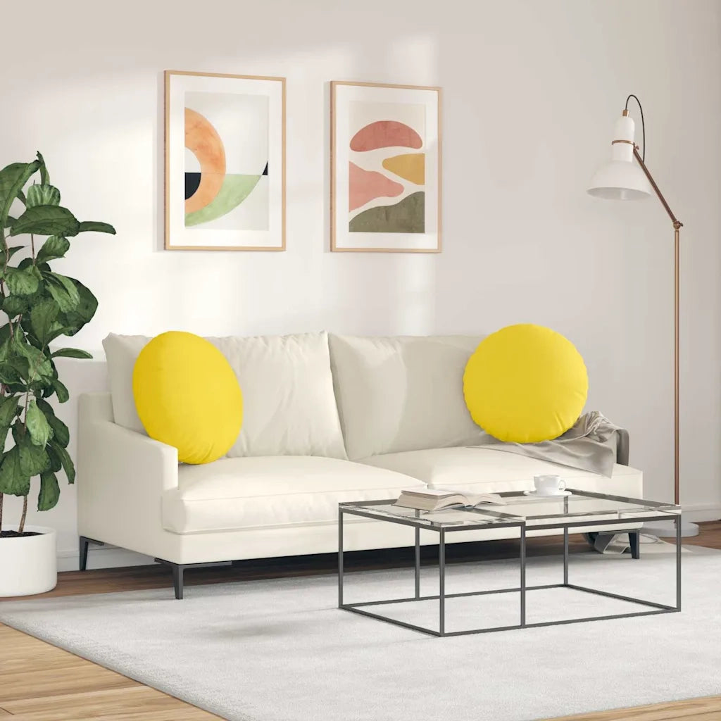 Cuscini per Seduta 2 pcs Giallo Chiaro Ø50 x 19 cm Tessuto 42014166