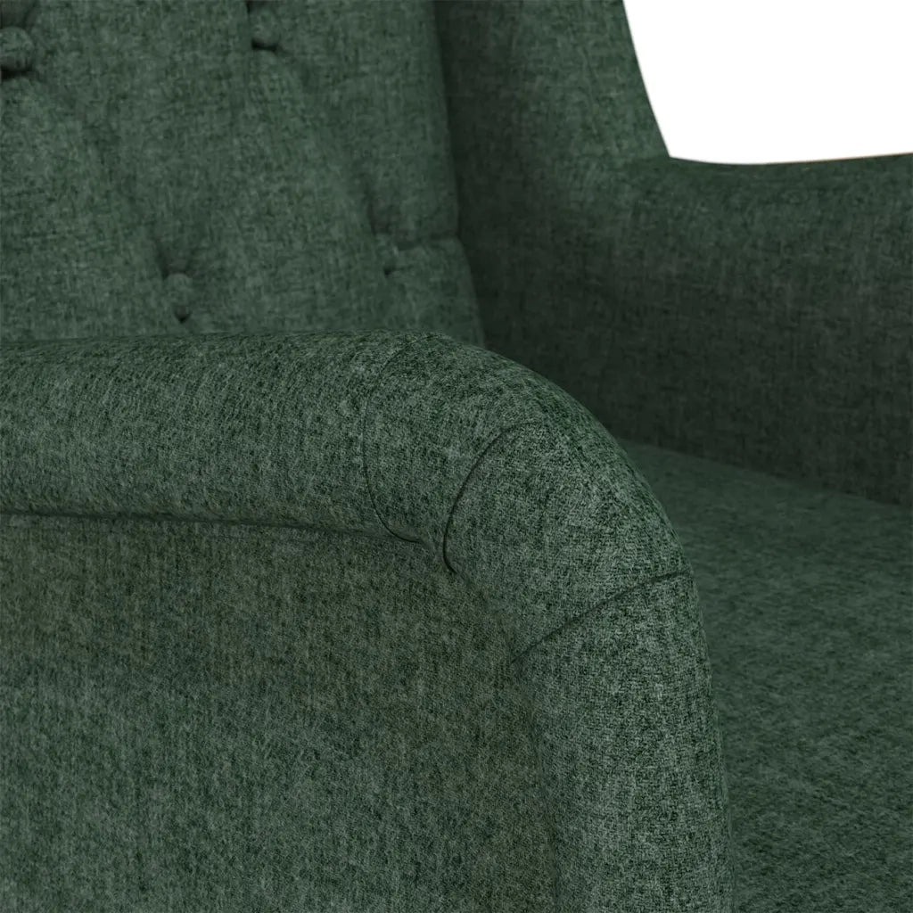 Poltrona Gambe a Dondolo Legno di Gomma Verde Scuro in Tessuto