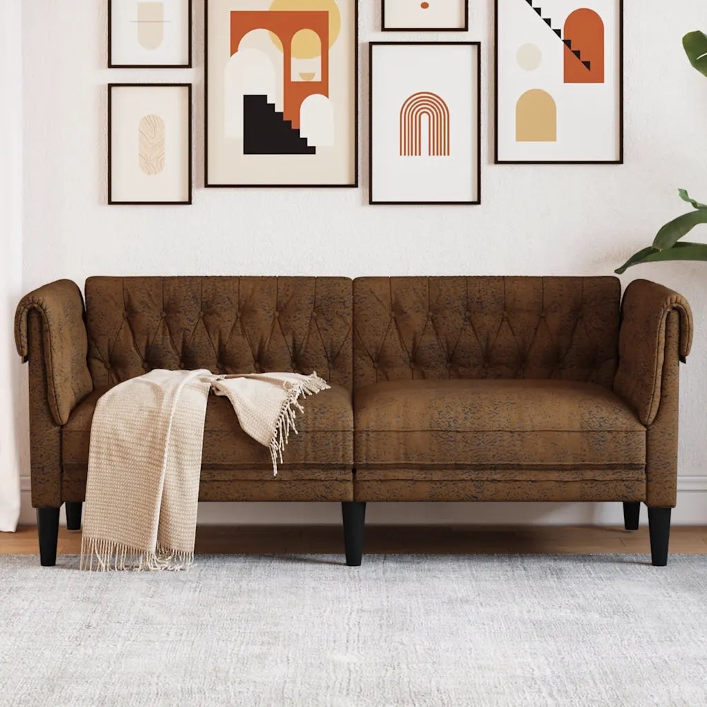 Divano Chesterfield a 2 Posti-Sofa 2 Posti-Divanetto Marrone in Tessuto