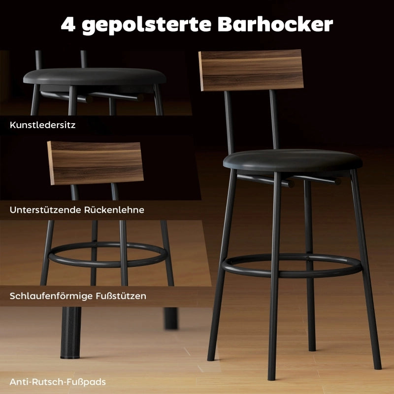 Tavolo da bar salvaspazio con 4 sgabelli, stile industriale, per cucina e sala da pranzo, in legno, marrone