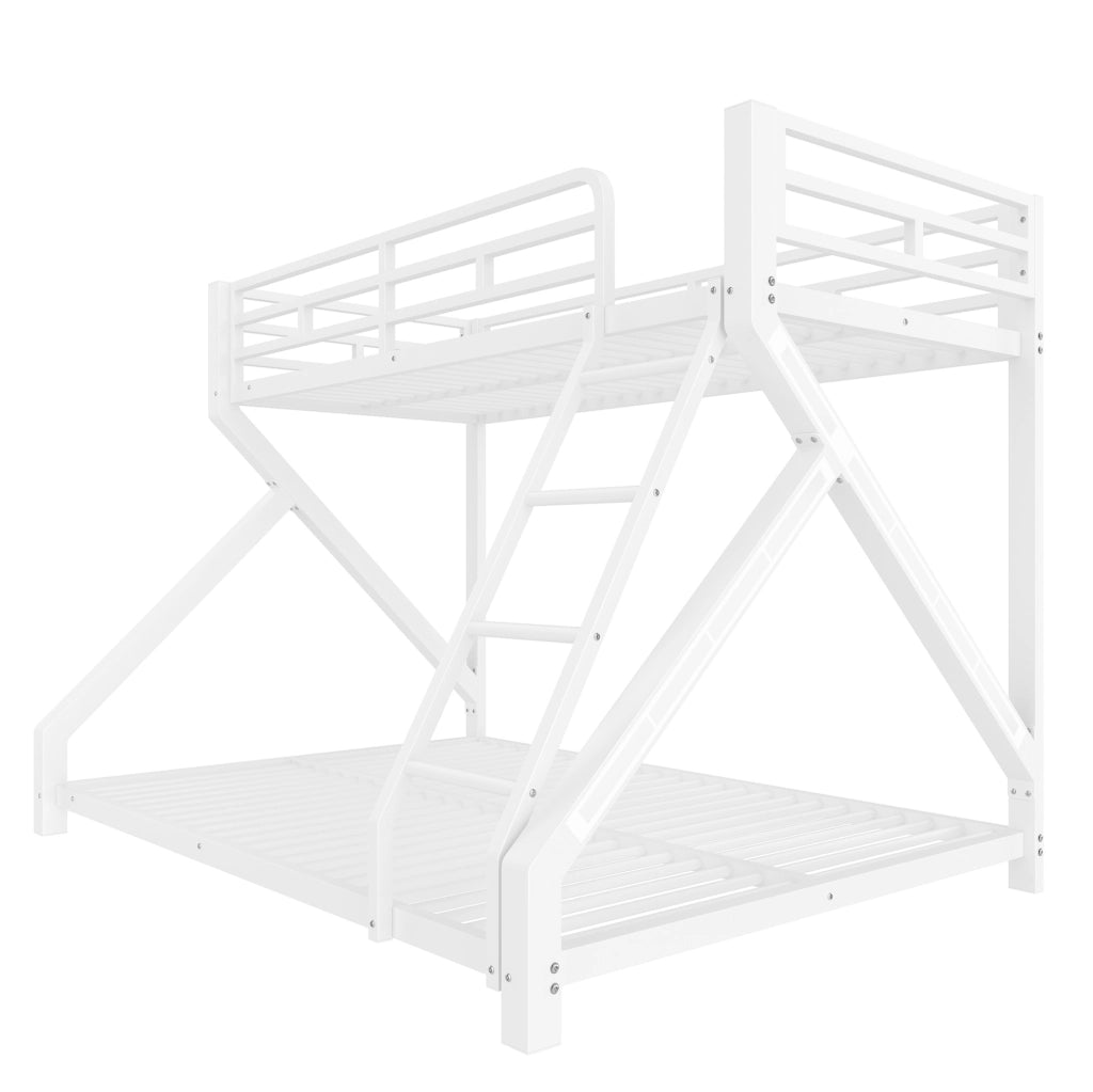 Letto a castello in metallo con LED; 90x200 cm e 140x200 cm; bianco