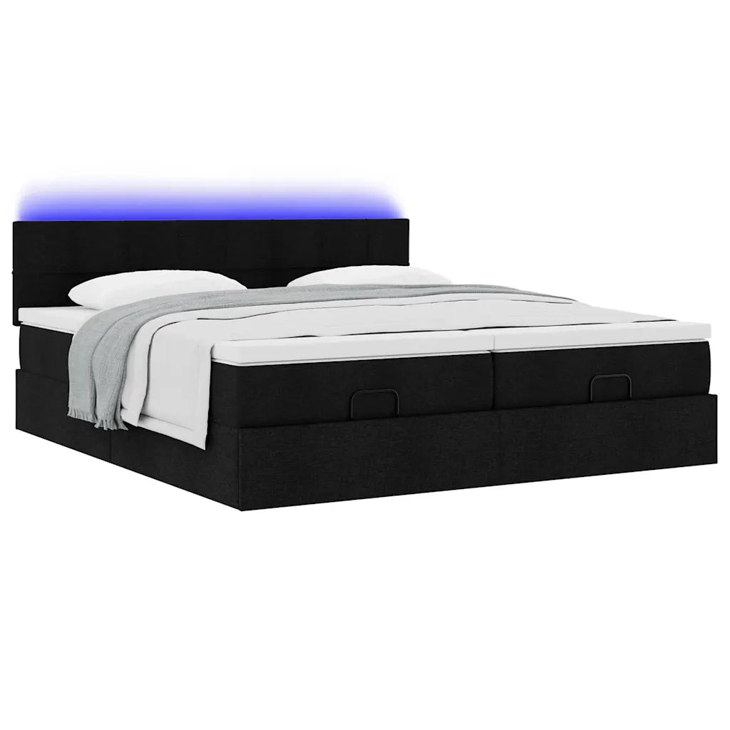 Struttura Letto Pouf con Materassi Nero 160x200 cm in Tessuto 3312838