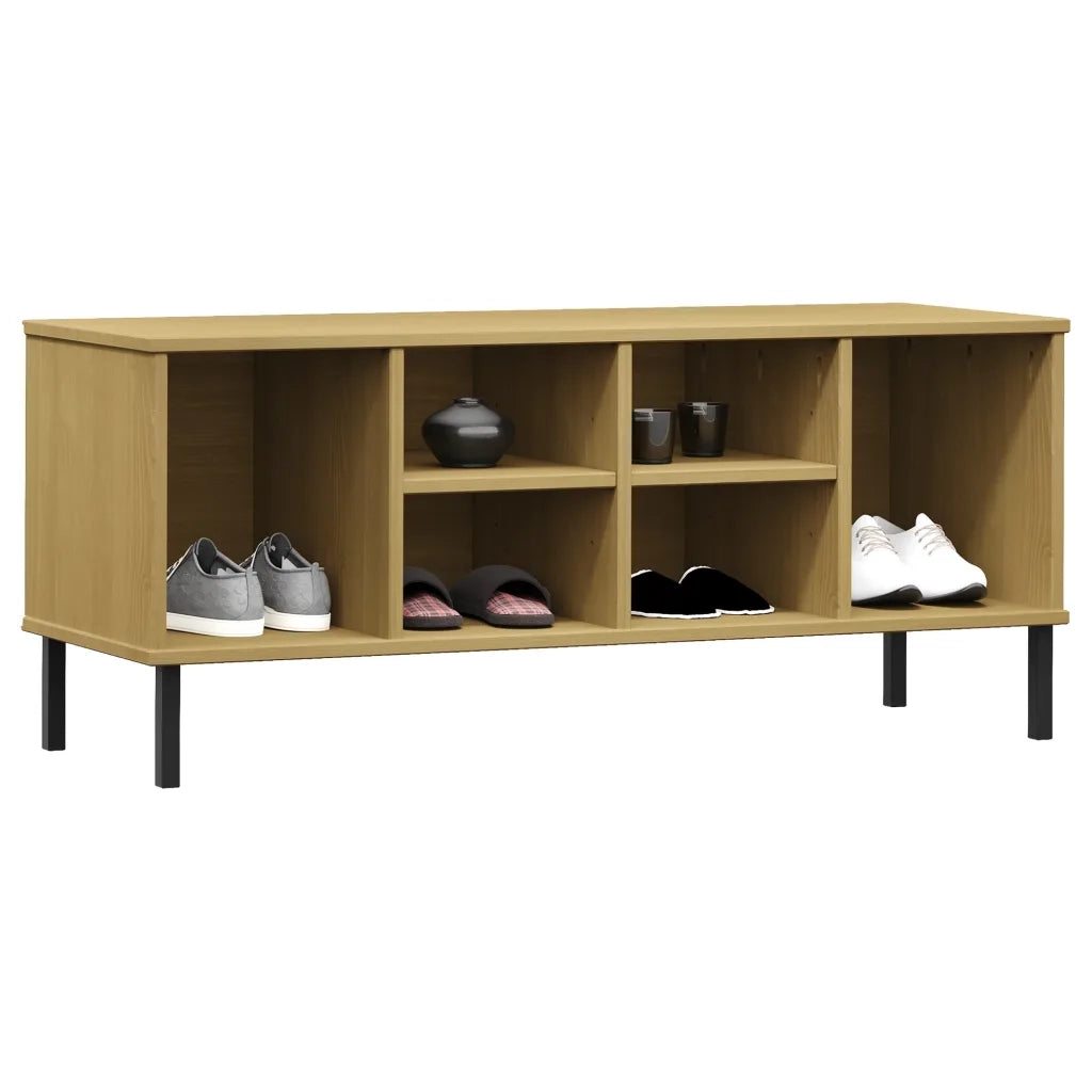 Scarpiera | Mobile per scarpe Gambe Metallo Marrone 106x35x45cm Legno Massello OSLO