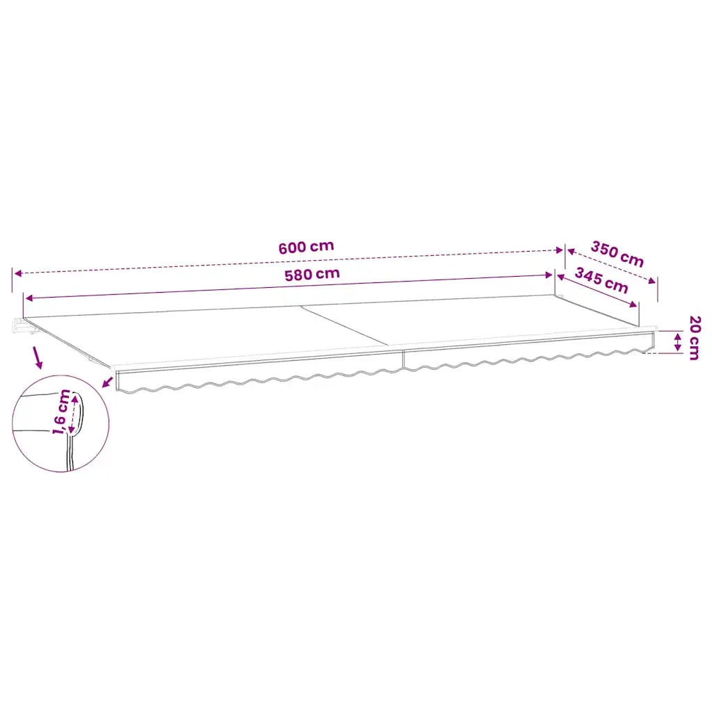 Tessuto di Ricambio per Tenda da Sole Crema 600x350 cm Poliestere 311934