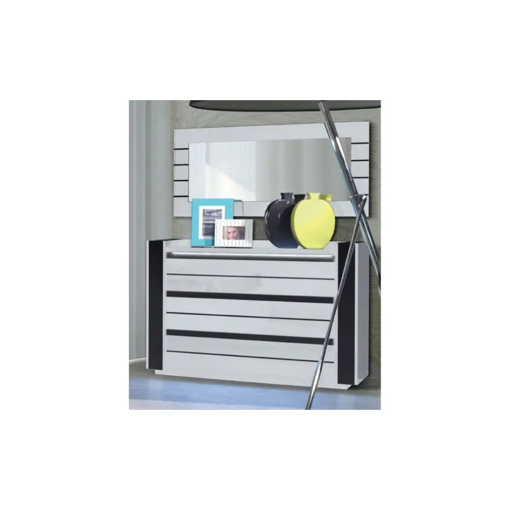 Cassettiera LINA bianca e nera con LED – 124 x 87 x 50 cm