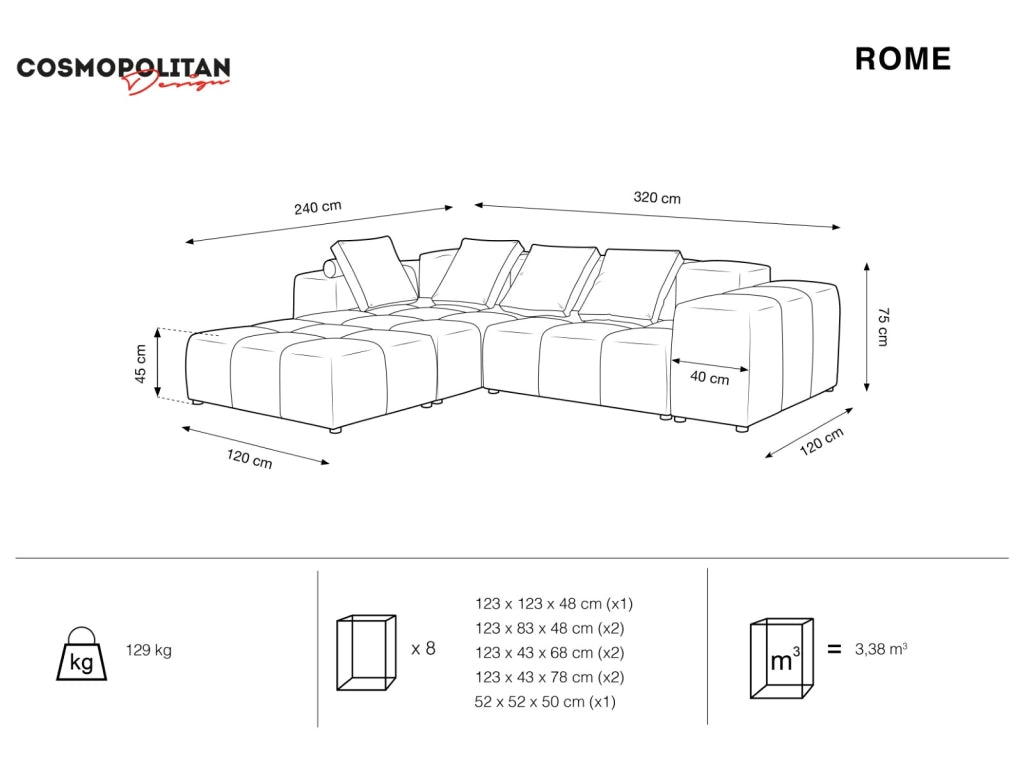 Cosmopolitan Design - Divano angolare modulare reversibile "Rome" 5 posti in velluto verde bottiglia 