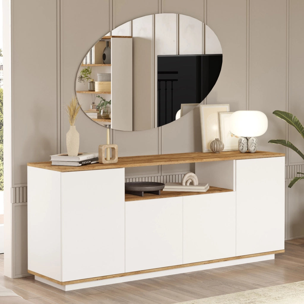 Credenza in legno "FR15" - 180 x 44 x 75 cm - Pino Atlantico Bianco
