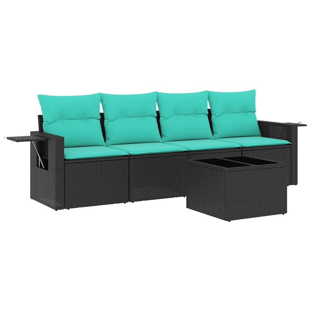 Set Divani da Giardino 5 pz con Cuscini Nero in Polyrattan 3219886