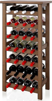 Scaffale per 28 bottiglie | Display per vino in legno di bambù con piano di lavoro e 7 livelli di ripiano di archiviazione | Libero per cucina, ripostiglio, sottoscala, bar - legno di noce