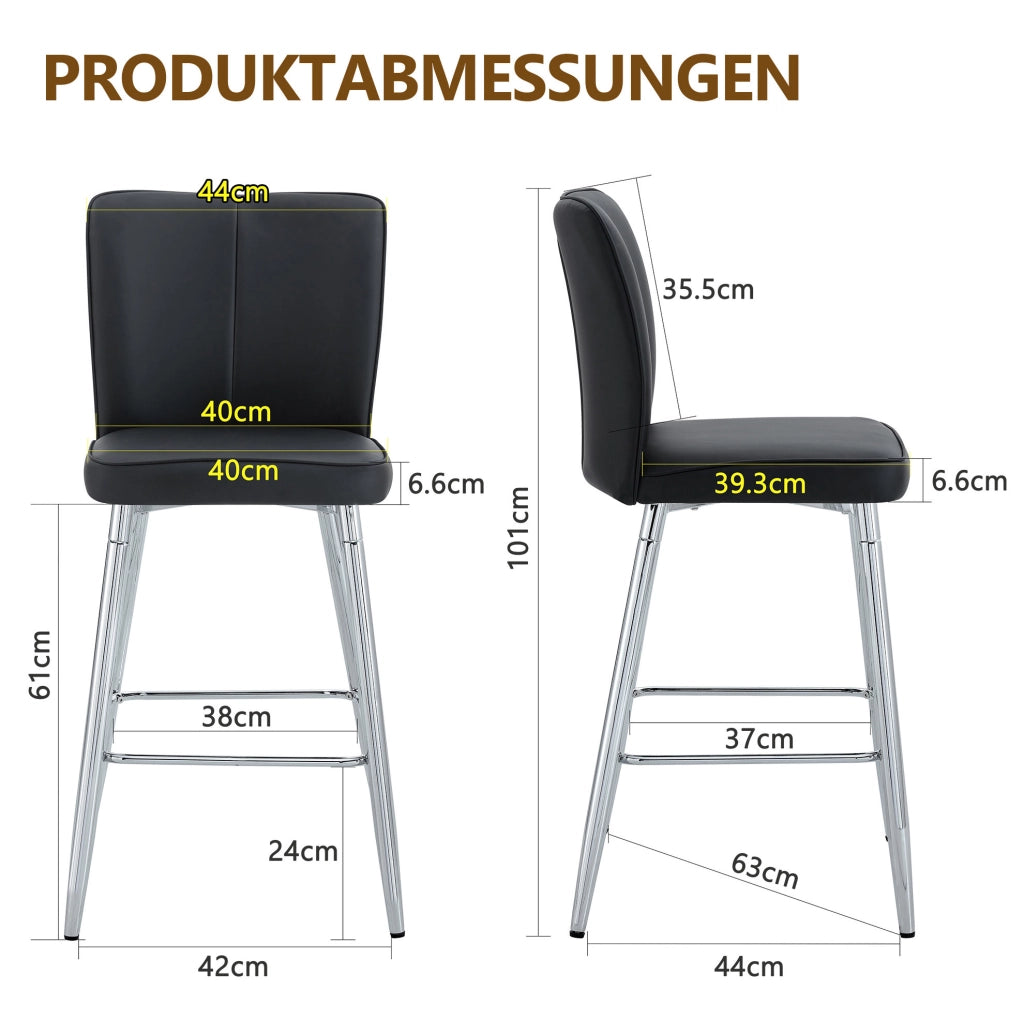 Set di 2 sgabelli da bar 63x44x101 cm in similpelle nera e metallo argento