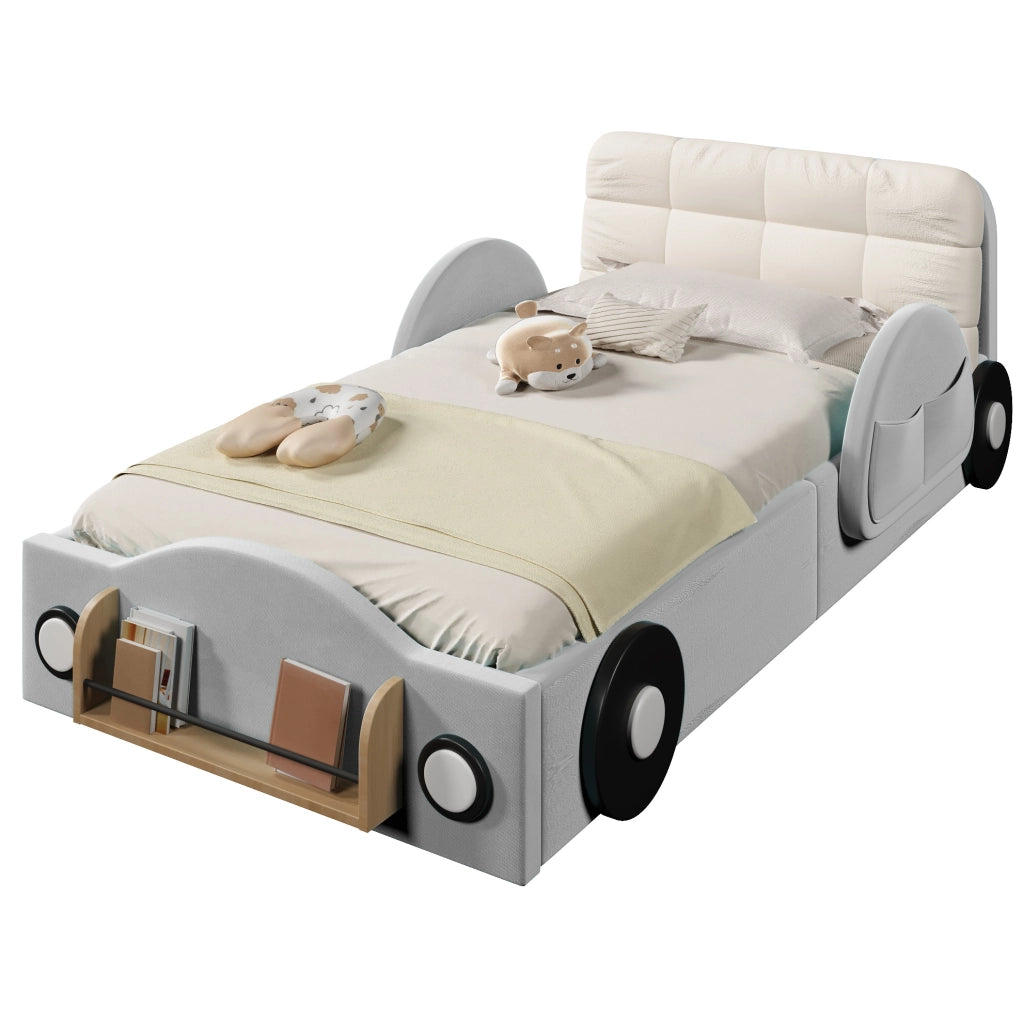 Letto imbottito 90x200 cm con contenitore idraulico e cuscino in flanella grigio