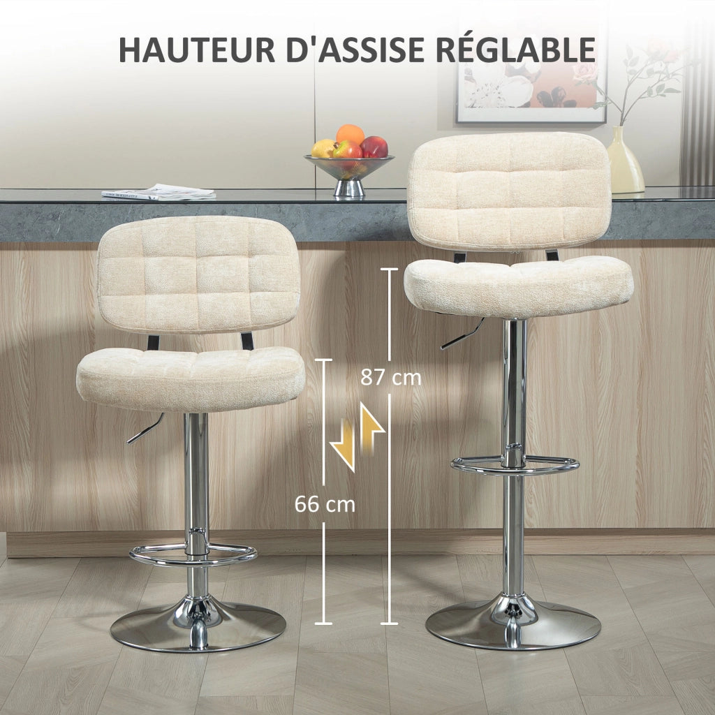 Sgabelli da bar con schienale, regolabili e poggiapiedi ¨C zephmum ¨C Struttura metallo, beige