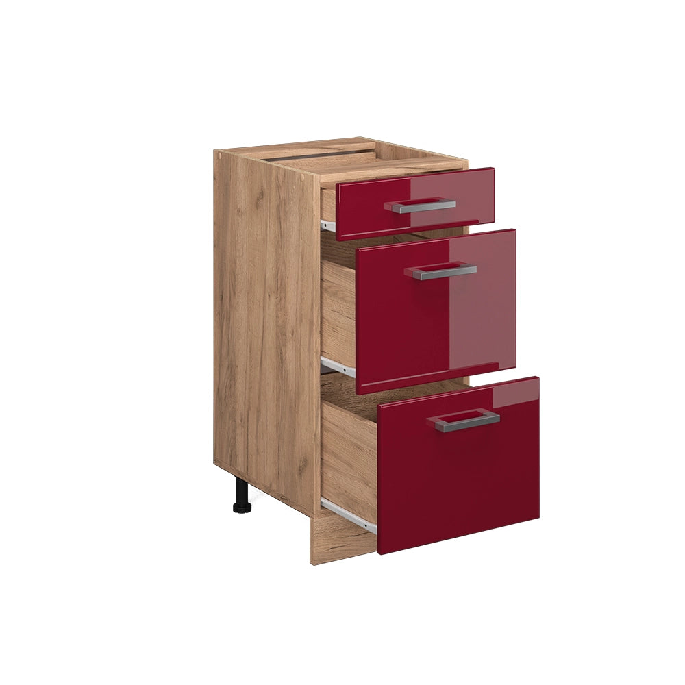 Vicco Mobiletto base per cucina Rosso lucido 40 cm con cassetti, senza piano di lavoro