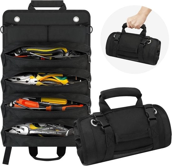 Tas per attrezzi, piccola cassetta di attrezzi con contenitori rimovibili, cassetta di attrezzi robusta con organizzatore, set di contenitori per attrezzi per meccanici ed elettricisti, regalo per uomini (nero)