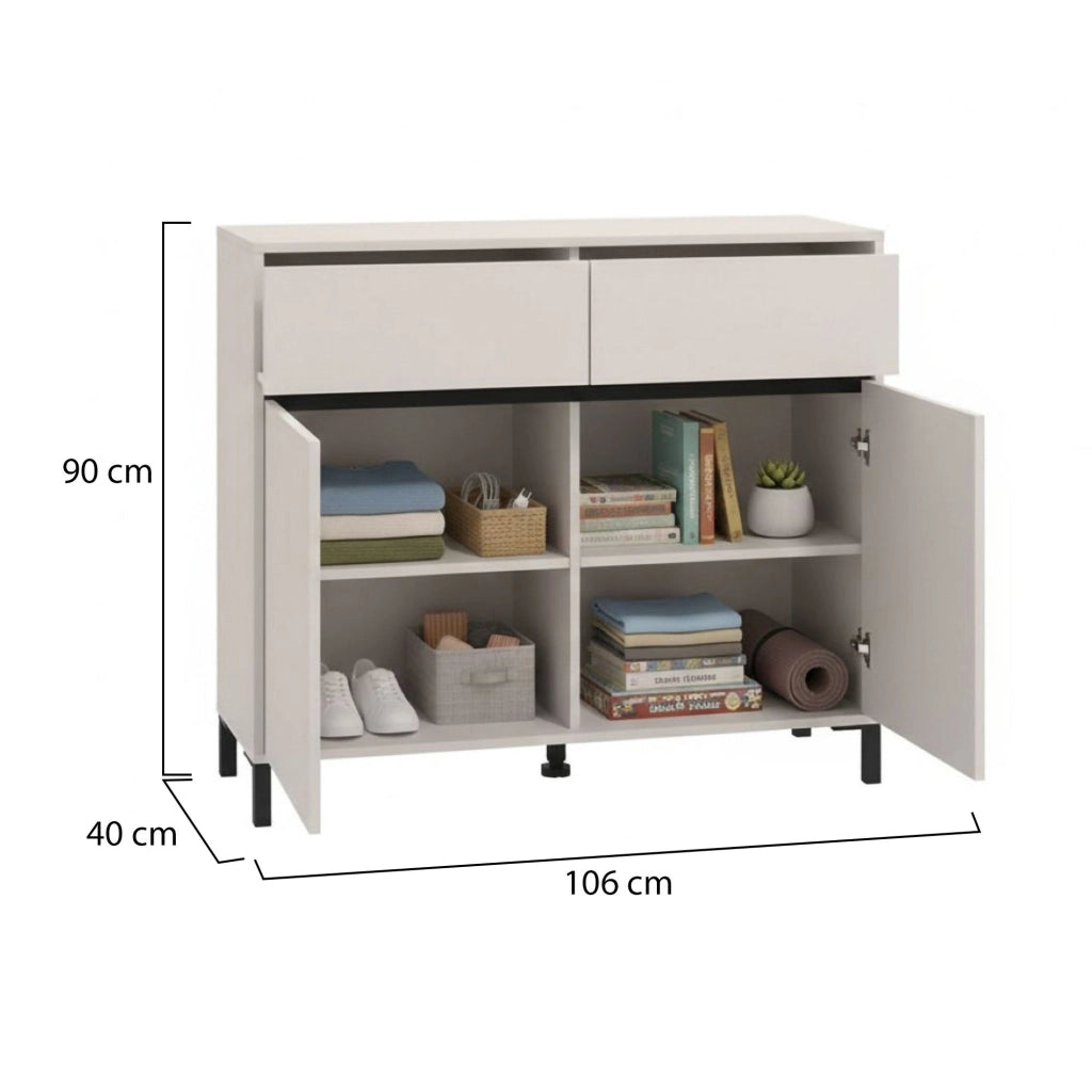 Madia Giarree, Credenza 2 Cassetti, 106x40x90h cm Bianco Crema