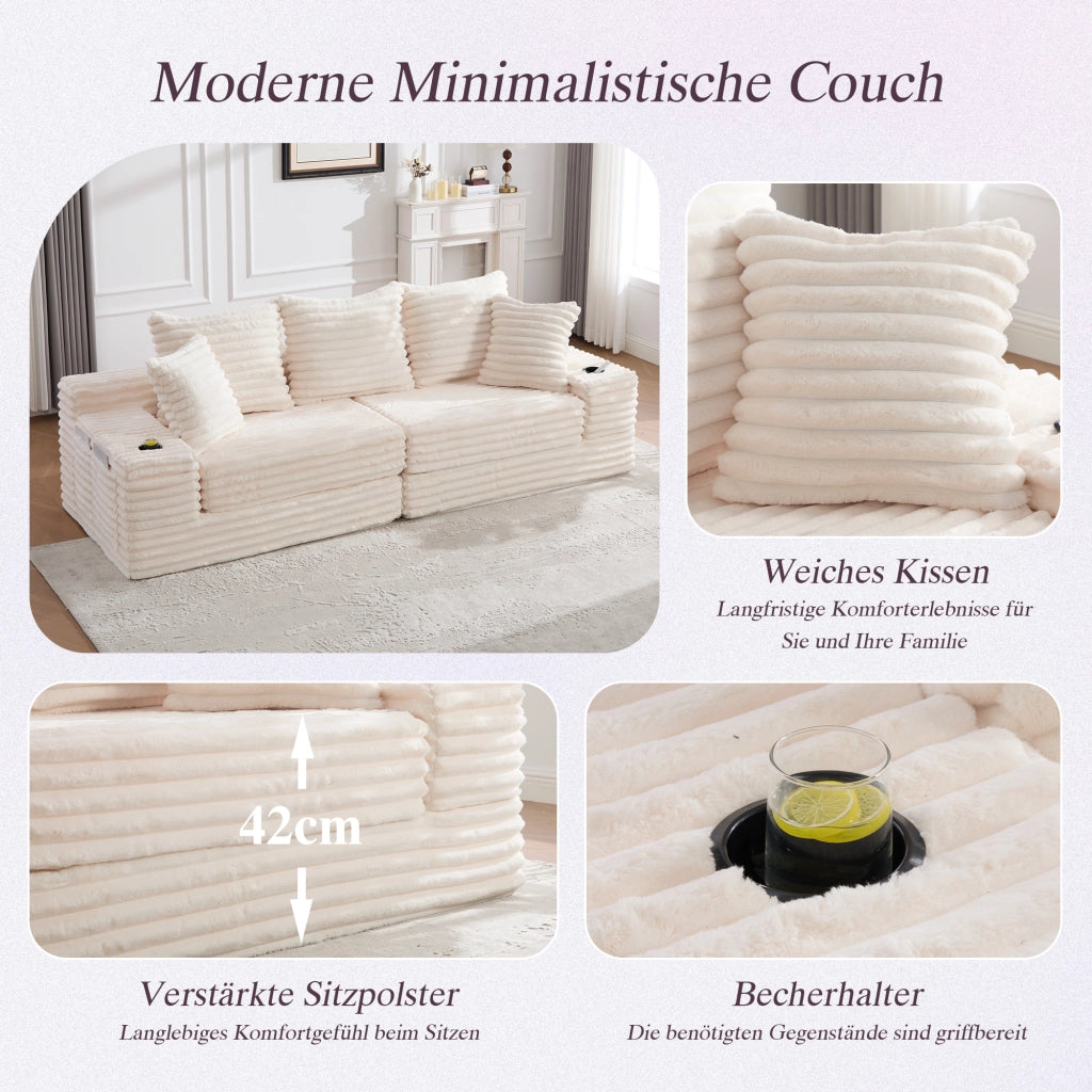 DIVANO letto modulare 273x98x87 cm in tessuto a coste Beige