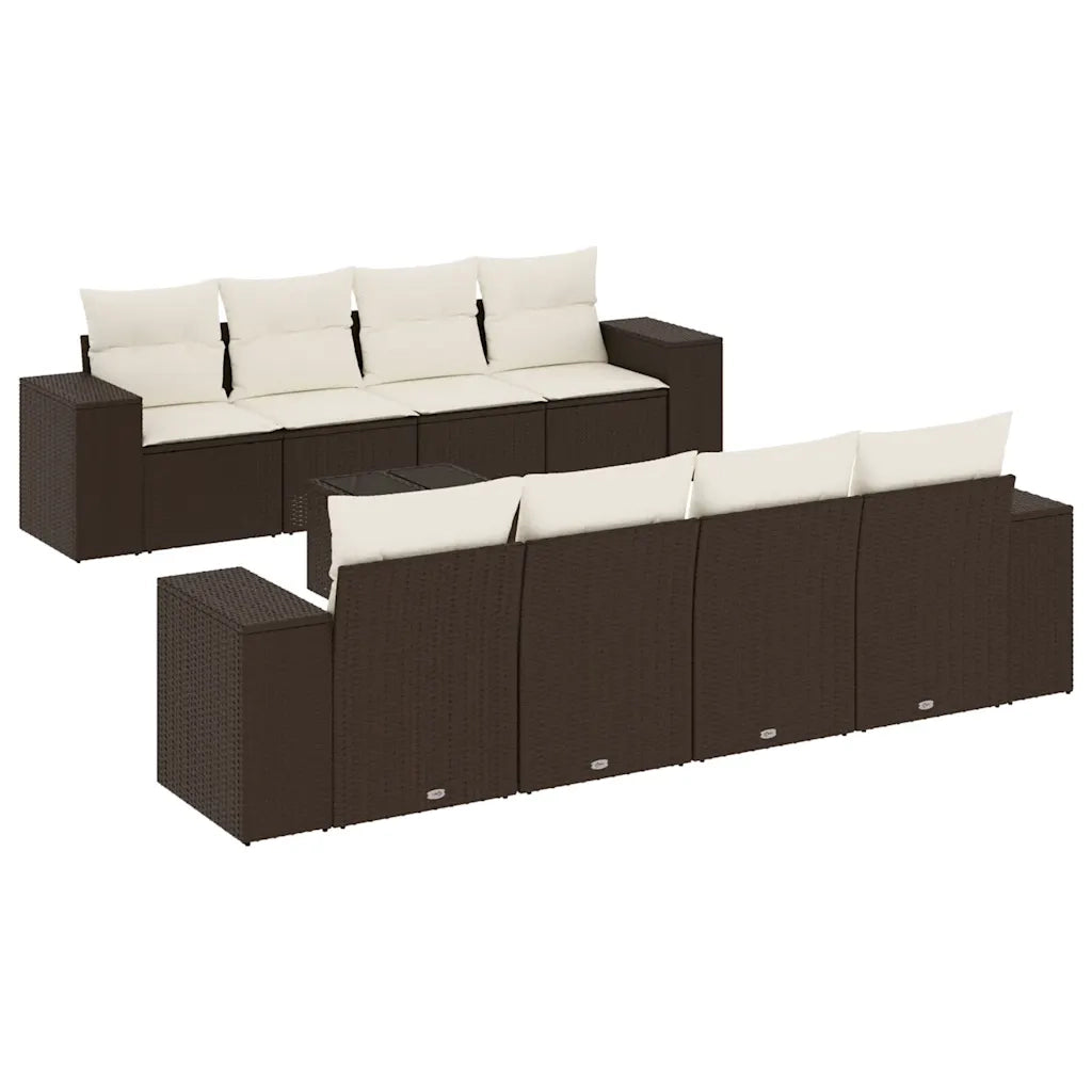 Set Divani da Giardino 9pz con Cuscini Marrone in Polyrattan 3222352