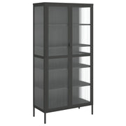 Credenza | Madia | Buffet da pranzo | Armadio da pranzo Nera 85x40x180 cm Vetro e Acciaio